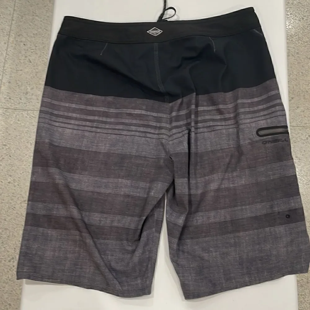 O' NEILL hyperfreak swim boardshorts lace up stretch gray black stripe